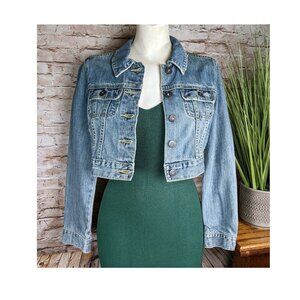 OLD NAVY Women’s Jean Jacket Super Cropped Y2K Medium Wash Blue Denim Small